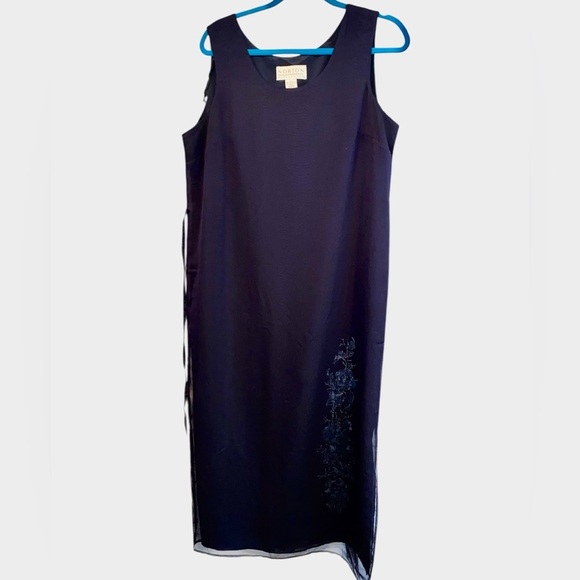 vintage y2k 90s Norton McNaughton navy Blue Chiffon overlay tie back Maxi dress - Picture 4 of 6